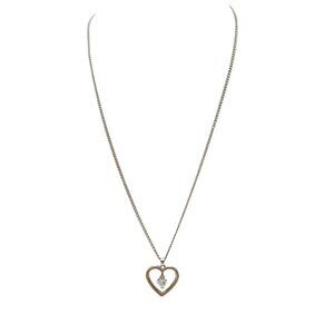 Heart Outline Pendant Necklace with Clear Crystal Charm and Silver Tone Chain